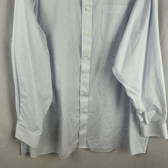 Jos A Bank Traveler Dress Shirt Men 19 36 White Blue Stripe Long Sleeves Career - Picture 4 of 6